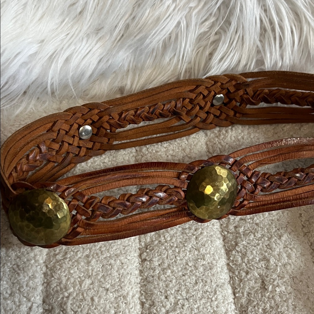 Leather woven belt with brass buckle and details made in Morocco - Picture 3 of 5
